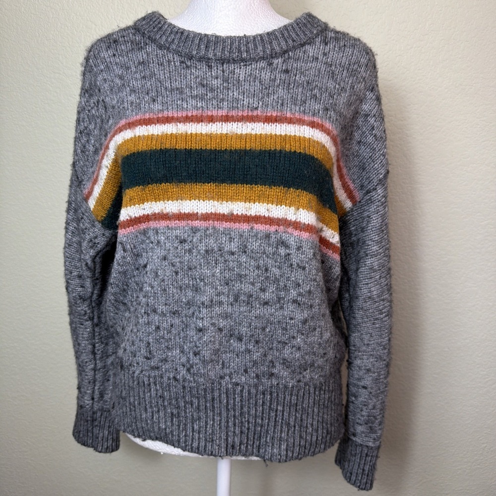 Madewell Striped Heath Pullover Sweater M Gray Merino Wool Alpaca AF530 Cropped